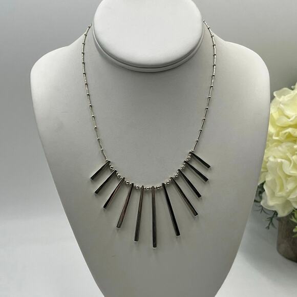 SM Designer Signed Mexico Sterling Silver 925 Spear Spike Bib Fringe Necklace - Picture 10 of 10